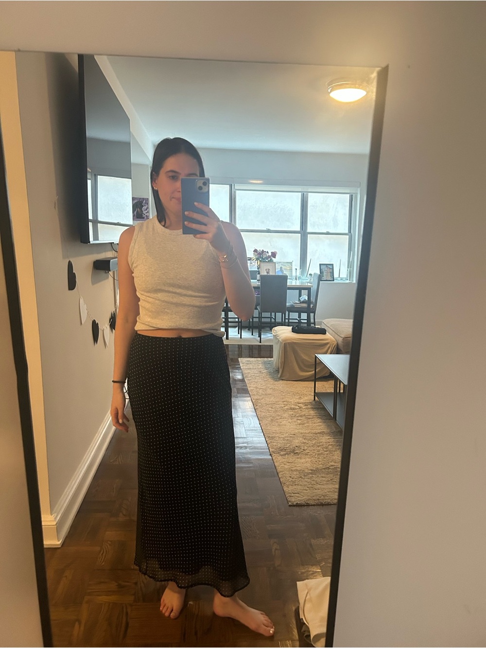 Bershka Black Maxi Skirt with Micro Dot Print